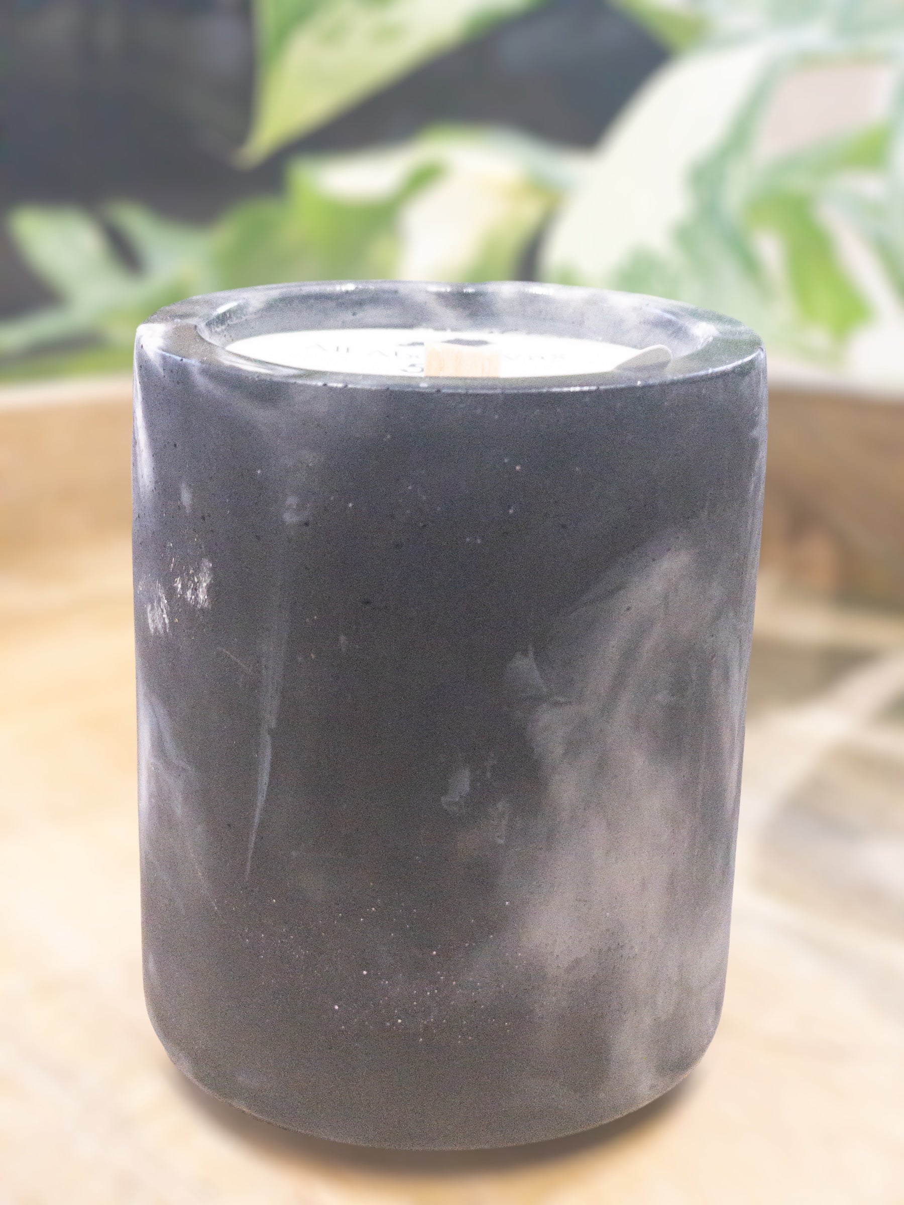 502 (Bourbon, Butterscotch, and Sweet Tobacco), Concrete Candle, Black and White, Front