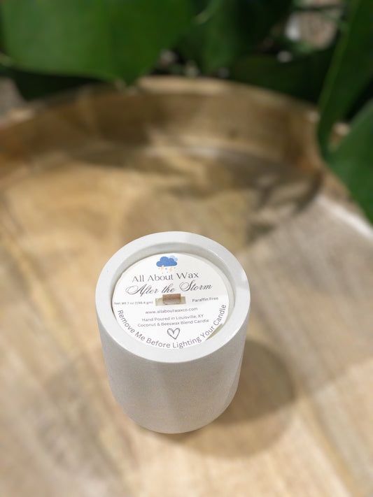 After the Storm, Coconut Beeswax Concrete Candle, White and blue