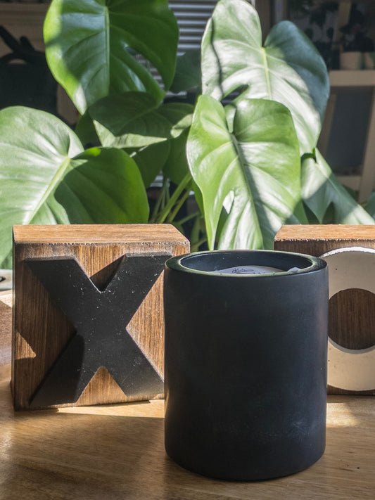 Distinguished, Black, wooden wick candle, spa scent, further back