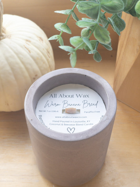 Warm Banana Bread - Wooden Wick Concrete Candle- 7 Ounces