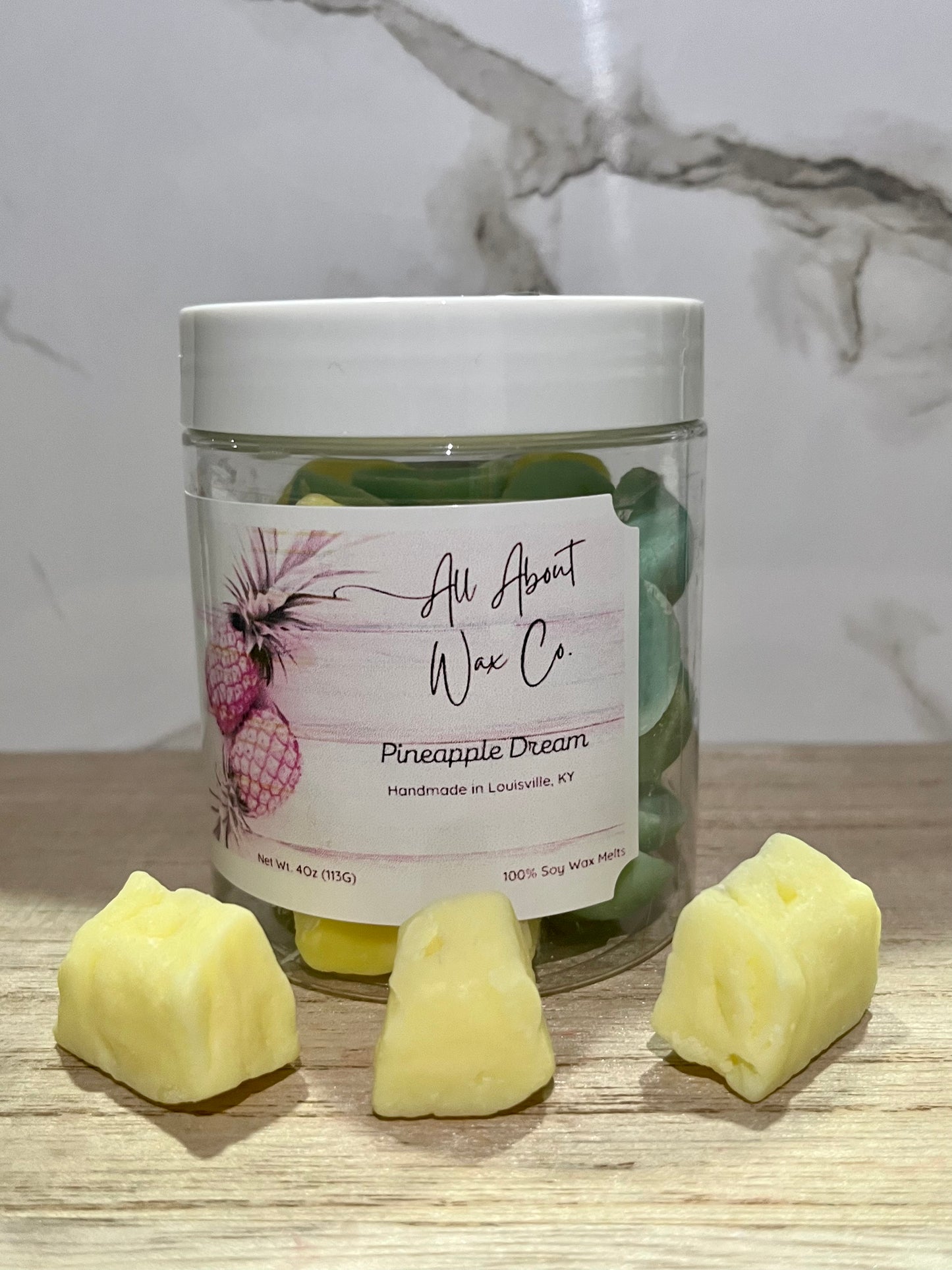 Pineapple Dream Wax Melts, Yellow Pineapple Embeds, Front